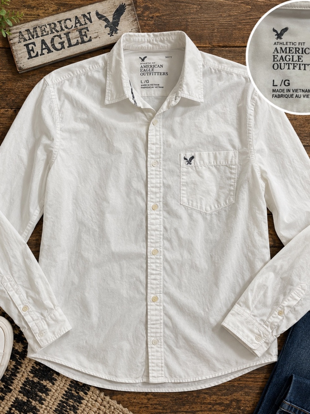 American Eagle Men’s L White Button Up Shirt | Waitstaff Workwear Classic